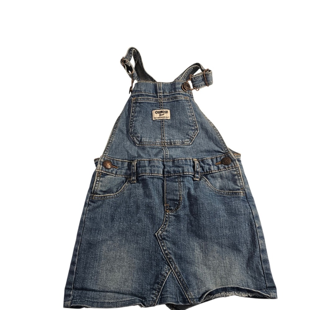 OshKosh B'gosh Toddler Girls 4T Denim Overall Skirt Dress Vestbak Blue Jean